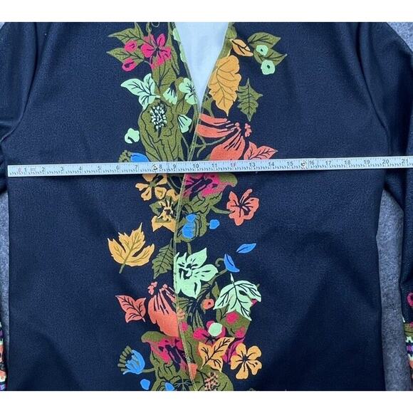 Misslook Cardigan Womens M/Large Black Autumn Leaves Open Fleece Cottage Grandma - Picture 3 of 6